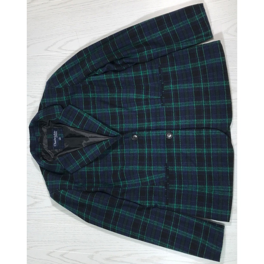 Chadwicks of Boston Tartan Plaid Blazer Women 16 Blackwatch Wool Blend 2 Button